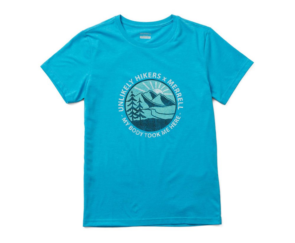 Merrell Short Sleeve Blue - Unlikely Hikers X Tee - Womens 65PUGOSAL